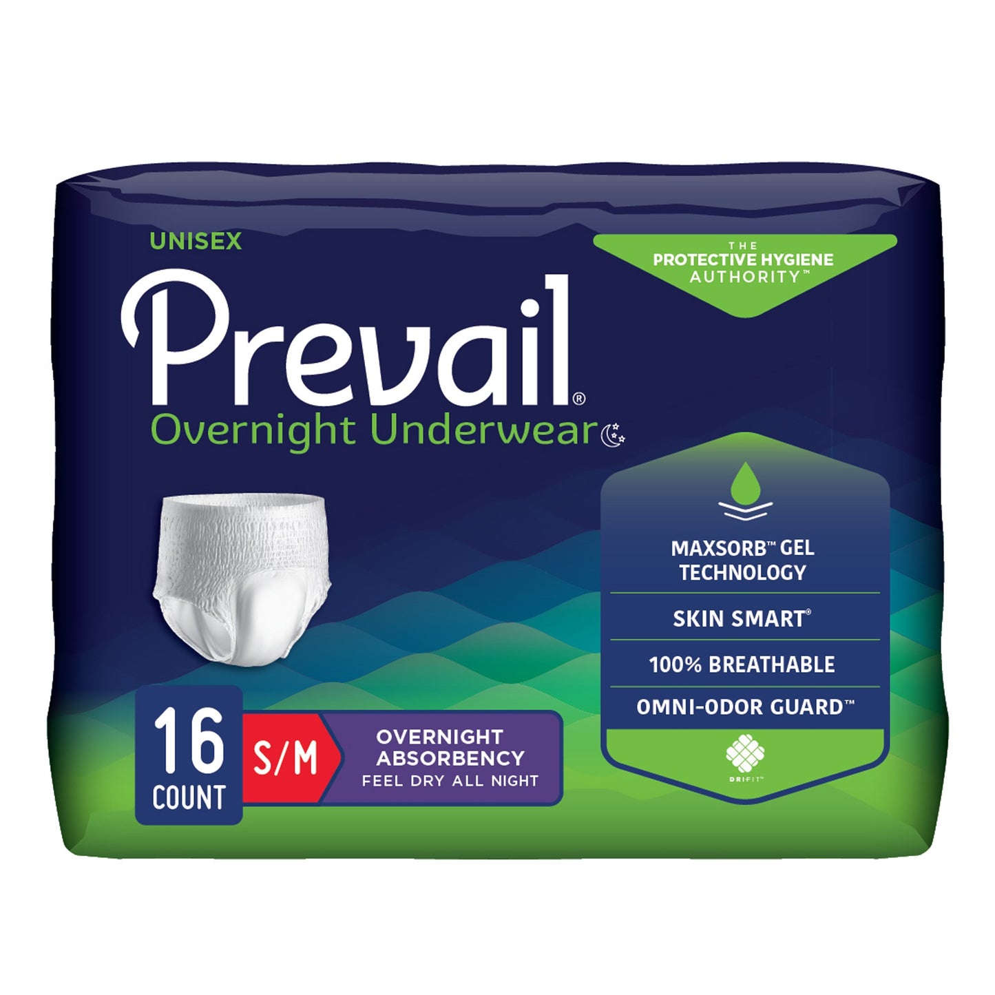 Prevail® Overnight Unisex Adult Absorbent Underwear Pull On with Tear Away Seams Small / Medium Disposable Heavy Absorbency (1189992_PK)