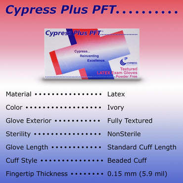 Cypress Plus® PFT Exam Glove Small NonSterile Latex Standard Cuff Length Fully Textured Ivory Not Rated (367581_CS)