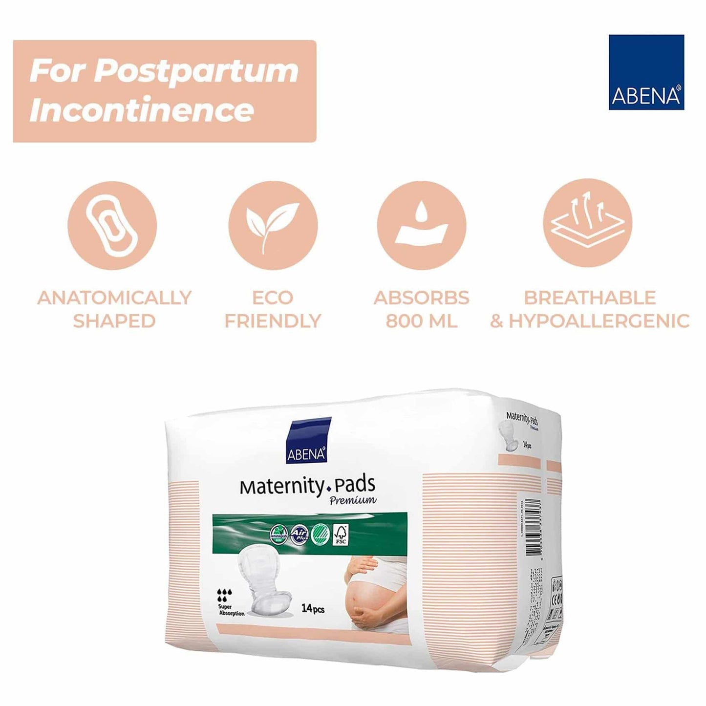 Abena™ Maternity Pad Premium Bladder Control Pad 7.9 X 17.3 Inch Heavy Absorbency Fluff / Polymer Core One Size Fits Most (1214728_BG)