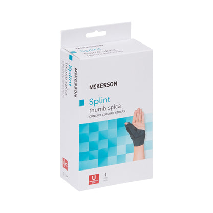 McKesson Wrist Brace with Thumb Spica Thumb Spica Nylon / Aluminum / Neoprene / Polyester / Spandex / Acrylic Left or Right Hand Black One Size Fits Most (1159148_EA)