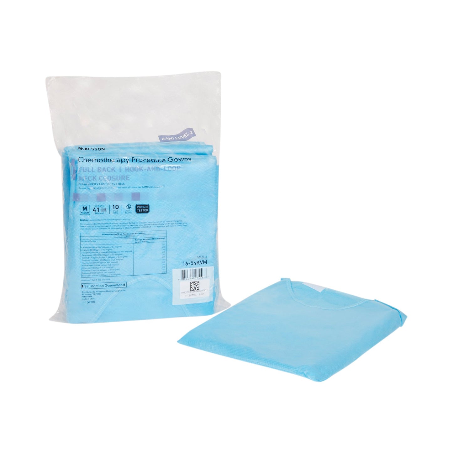 McKesson Chemotherapy Procedure Gown Medium Blue NonSterile AAMI Level 2 / ASTM D6978 Disposable (1177927_CS)