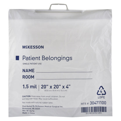 McKesson Patient Belongings Bag 4 X 20 X 20 Inch Polyethylene Snap Closure White (447757_CS)