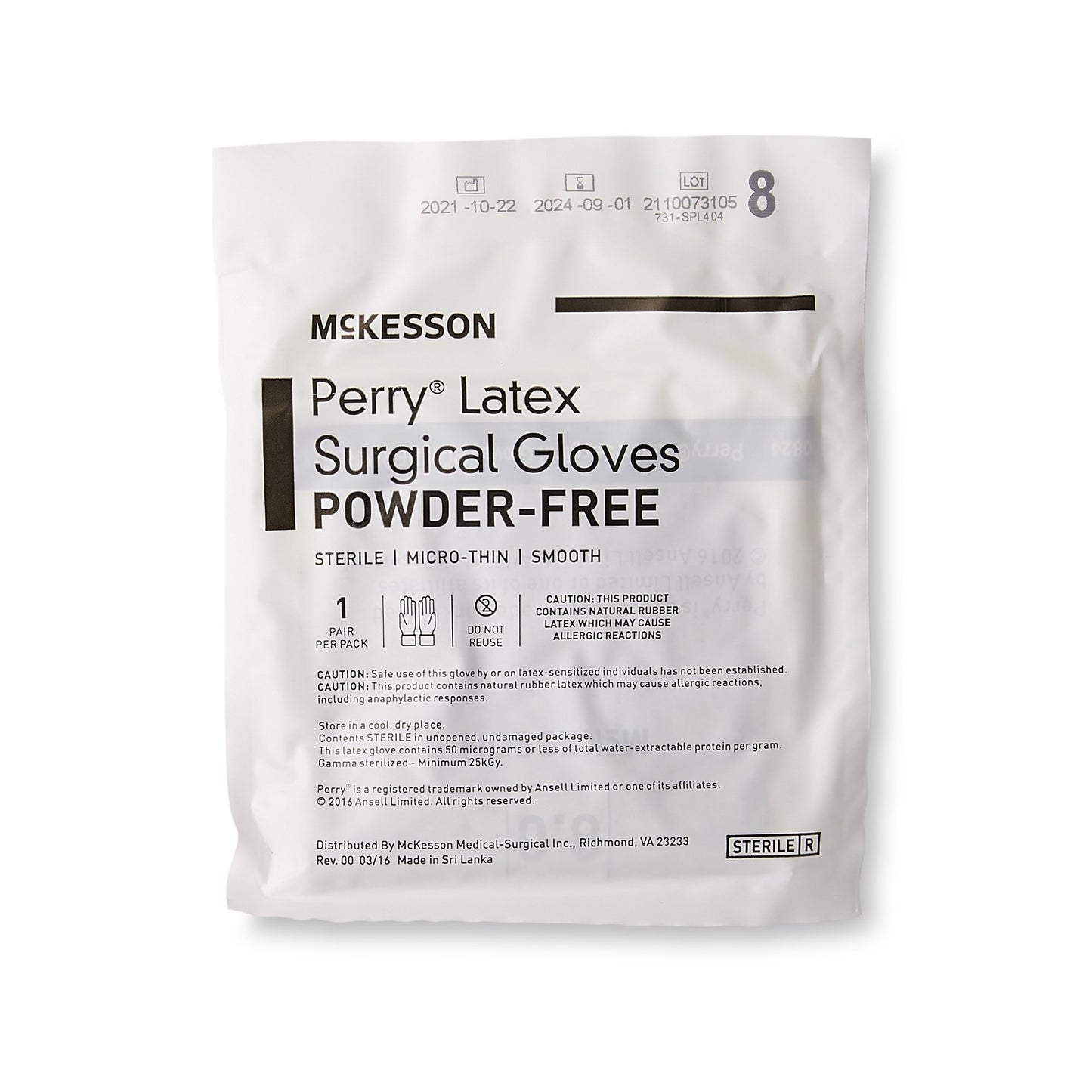 McKesson Perry® Surgical Glove Size 8 Sterile Latex Standard Cuff Length Smooth Brown Not Chemo Approved (1044732_CS)