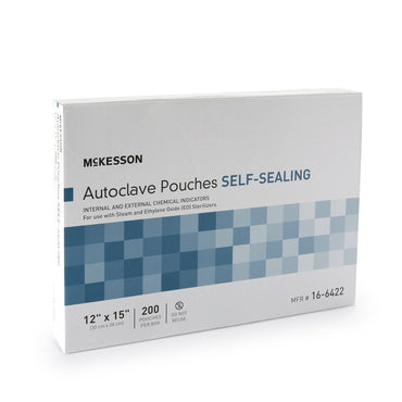 McKesson Sterilization Pouch Ethylene Oxide (EO) Gas / Steam 12 X 15 Inch Transparent Blue / White Self Seal Paper / Film (960947_CS)