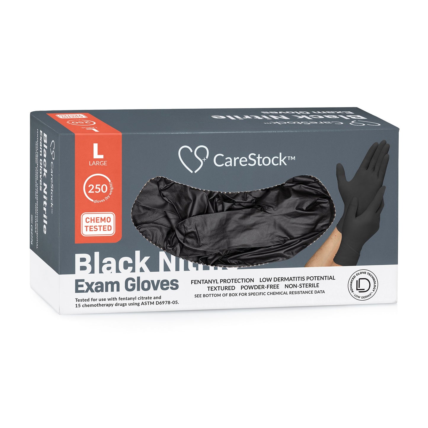 CareStock™ Exam Glove Large NonSterile Nitrile Standard Cuff Length Fully Textured Black Not Rated (1230894_BX)