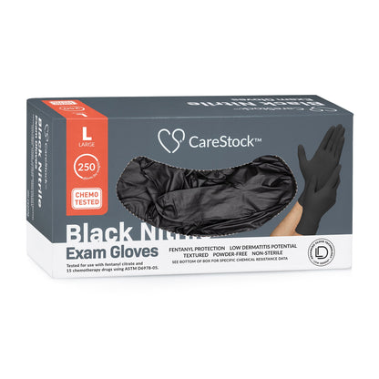 CareStock™ Exam Glove Large NonSterile Nitrile Standard Cuff Length Fully Textured Black Not Rated (1230894_CS)