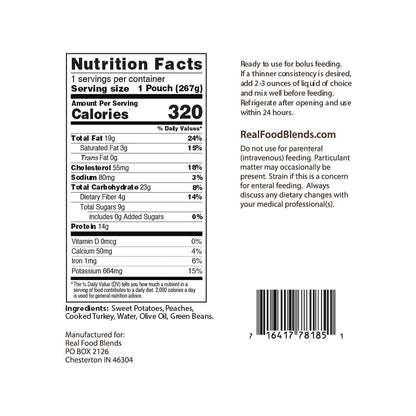 Real Food Blends® Tube Feeding Formula Turkey / Sweet Potatoes / Peaches Flavor Liquid 9.4 oz. Pouch (1120076_CS)