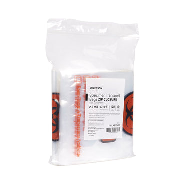 McKesson Specimen Transport Bag with Document Pouch 6 X 9 Inch Zip Closure Biohazard Symbol / Storage Instructions NonSterile (547075_PK)