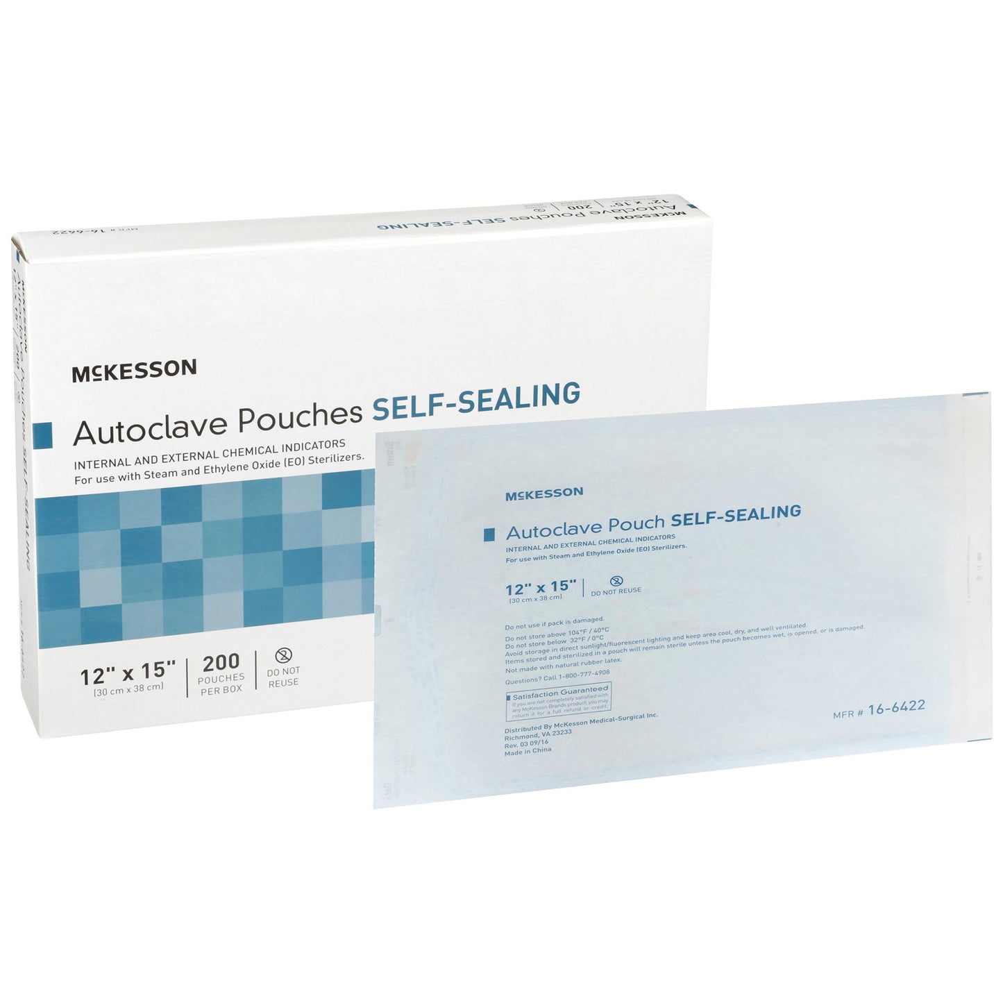 McKesson Sterilization Pouch Ethylene Oxide (EO) Gas / Steam 12 X 15 Inch Transparent Blue / White Self Seal Paper / Film (960947_CS)