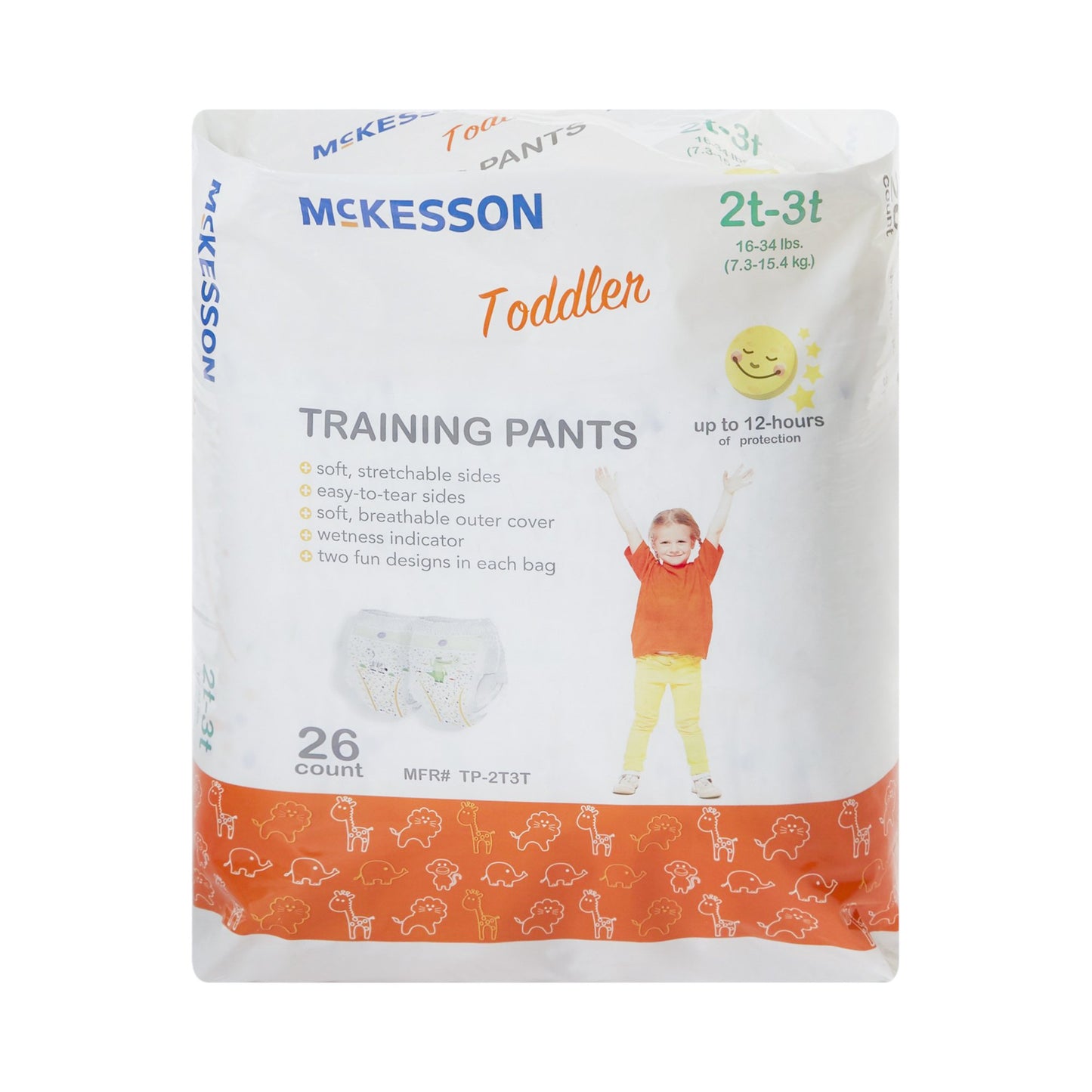 McKesson Unisex Toddler Training Pants Pull On with Tear Away Seams Size 2T to 3T Disposable Heavy Absorbency (1144481_BG)