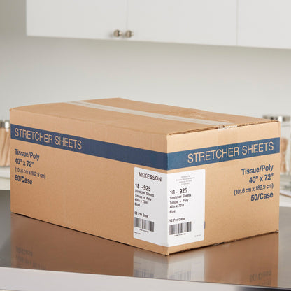 McKesson Stretcher Sheet Flat 40 W X 72 L Inch Blue 50% Cellulose Tissue / 50% Polyethylene Film Disposable (278382_CS)
