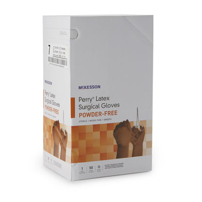 McKesson Perry® Surgical Glove Size 7 Sterile Latex Standard Cuff Length Smooth Brown Not Chemo Approved (1044730_CS)