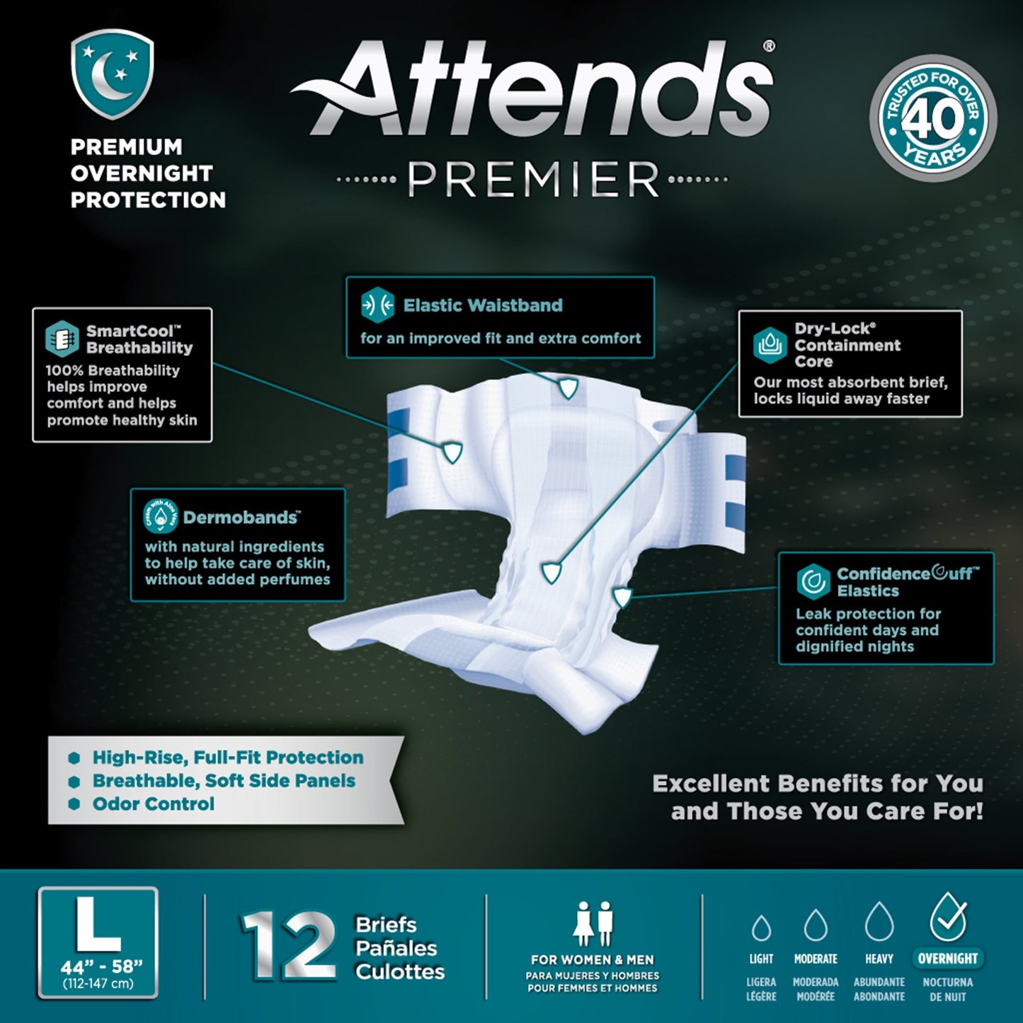 Attends® Premier Unisex Adult Incontinence Brief Large Disposable Heavy Absorbency (1128074_BG)