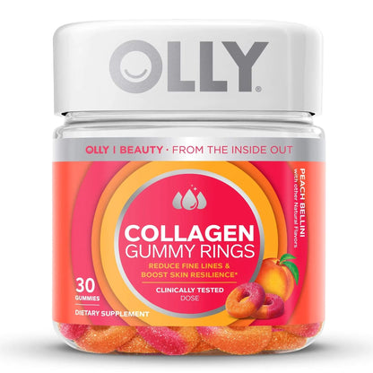 OLLY® Collagen Rings Dietary Supplement Collagen Peptides 2,500 mg Strength Gummy 30 per Bottle Peach Flavor (1249512_BT)