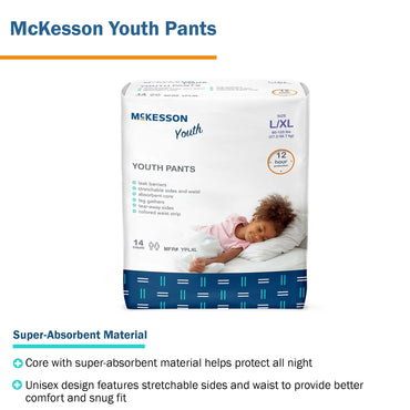 McKesson Unisex Youth Absorbent Underwear Pull On with Tear Away Seams Large / X-Large Disposable Heavy Absorbency (1198055_BG)