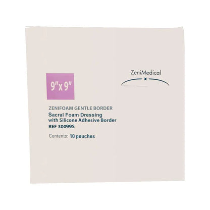 ZeniFOAM Gentle Border Foam Dressing 9 X 9 Inch With Border Waterproof Backing Silicone Face and Border Sacral Sterile (1260112_EA)
