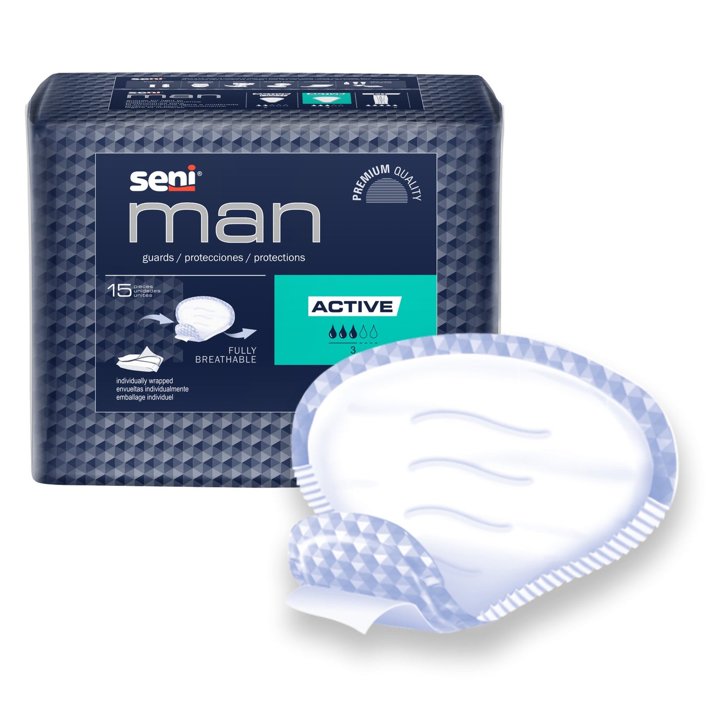 Seni® Man Active Bladder Control Pad 8-9/10 X 10-3/5 Inch Moderate Absorbency Super Absorbent Core One Size Fits Most (1231330_PK)