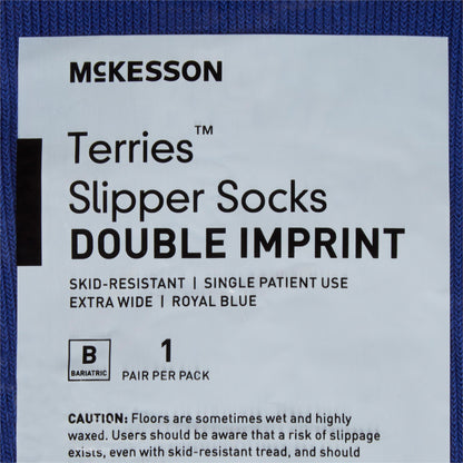 McKesson Terries™ Slipper Socks Unisex Adult Bariatric / X-Wide Double Tread Single Patient Use Royal Blue (558997_PR)