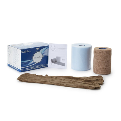 CoFlex® TLC with Indicators 2 Layer Compression Bandage System 4 Inch X 3-2/5 Yard / 4 Inch X 5-1/10 Yard Self-Adherent / Pull On Closure Tan NonSterile 35 to 40 mmHg (785364_BX)