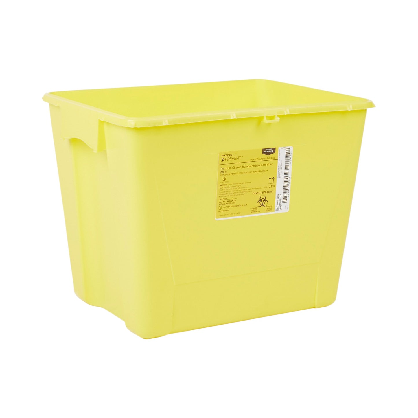 McKesson Prevent® Chemotherapy Waste Container Yellow Base 13-1/2 H X 17-3/10 W X 13 L Inch Vertical Entry 8 Gallon (854427_EA)