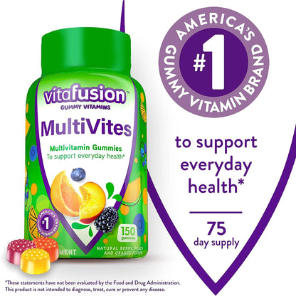 Vitafusion® MultiVites® Multivitamin Supplement Vitamin A / Ascorbic Acid / Vitamin D 2,500 IU - 800 IU - 20 mg Strength Gummy 150 per Bottle Assorted Fruit Flavor (830734_BT)