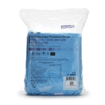 McKesson Chemotherapy Procedure Gown Medium Blue NonSterile AAMI Level 2 / ASTM D6978 Disposable (1177927_BG)