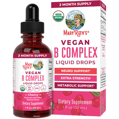 Mary Ruth's® Vegan B-Complex Dietary Supplement Niacin / Vitamin B6 / Folate / B12 / Biotin 2 mg - 2 mg - 400 mcg - 1,500 mcg - 2,500 mcg Strength Drop 1 oz. Cherry Flavor (1271766_EA)