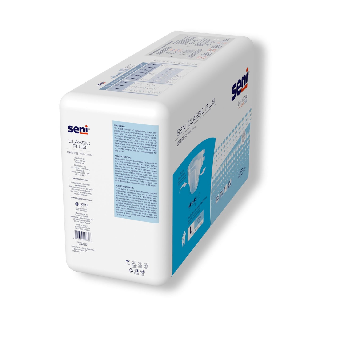 Seni® Classic Plus Unisex Adult Incontinence Brief Large Disposable Moderate Absorbency (1163864_CS)