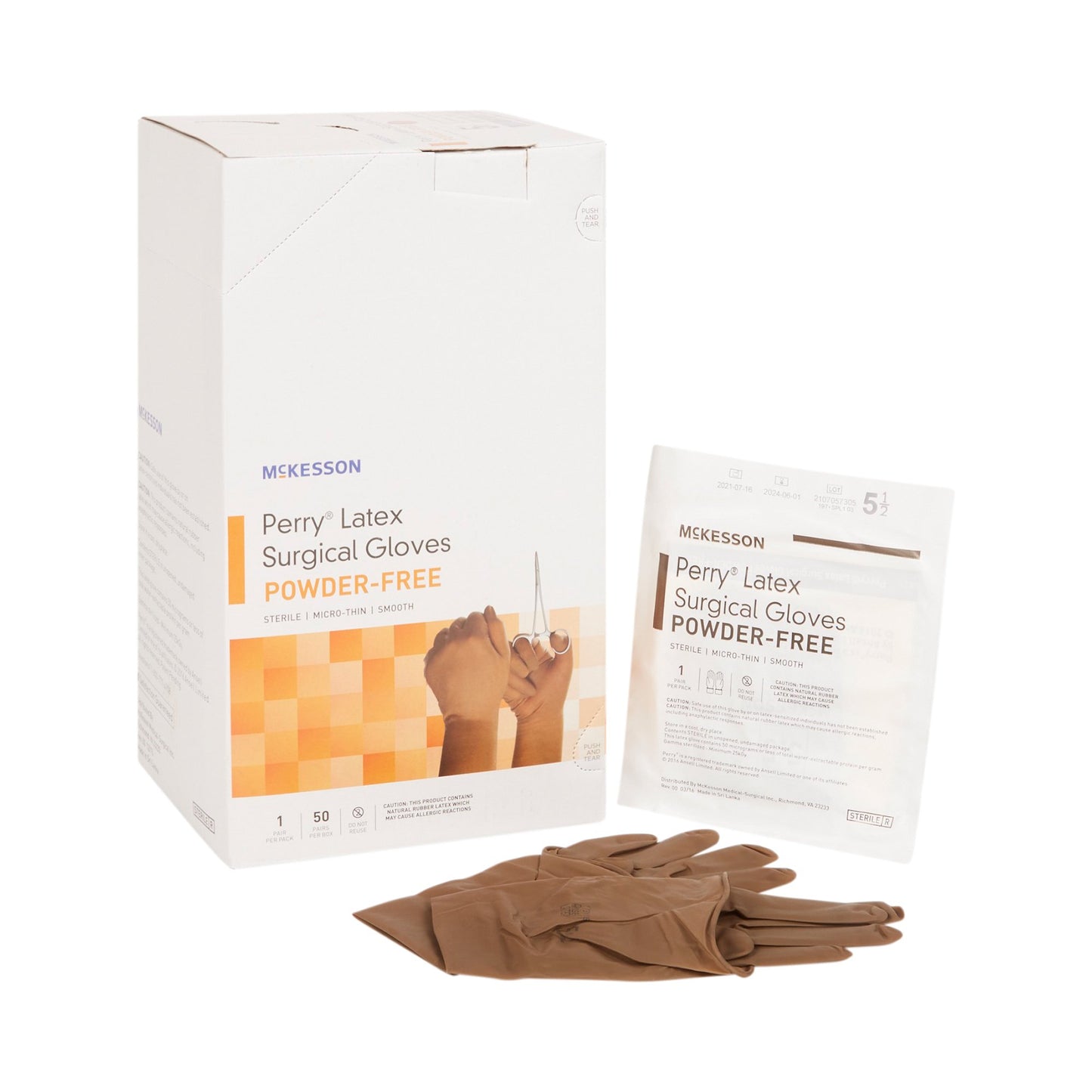 McKesson Perry® Surgical Glove Size 5.5 Sterile Latex Standard Cuff Length Smooth Brown Not Chemo Approved (1044727_CS)