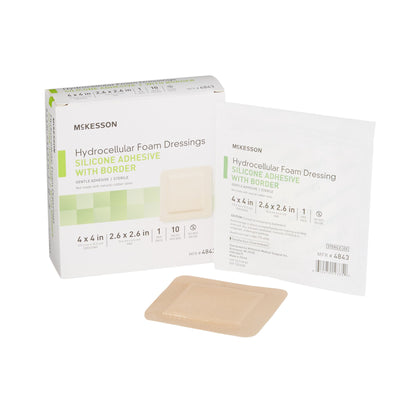 McKesson Foam Dressing 4 X 4 Inch With Border Film Backing Silicone Gel Adhesive Square Sterile (886432_CS)
