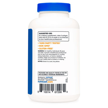 nutricost® Dietary Supplement Omega-3 2,500 mg Strength Softgel 120 Per Bottle (1270246_BT)