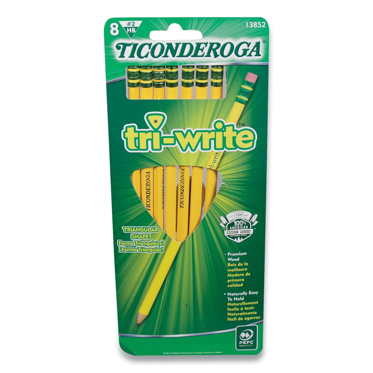 Dixon Tri-Write Triangular Pencil, HB  (#2), Black Lead, Yellow Barrel, 8/Pack (DIX13852)