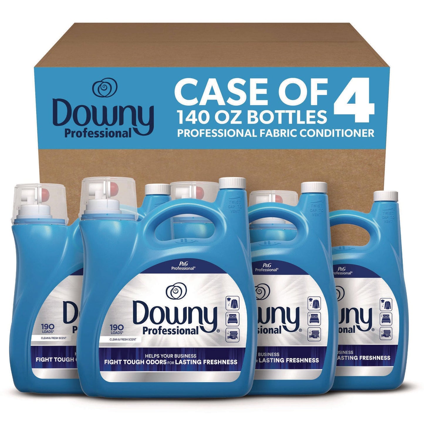 Downy Commercial Liquid Fabric Softener, Clean and Fresh Scent, 140 oz Pour Bottle, 4/Carton (PGC14121)