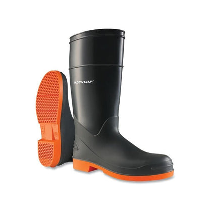 Dunlop® Protective Footwear Sureflex Steel Toe Rubber Boots, Men's 11, 16 in Boot, Nitrile/PVC, Black/Orange (868-879820011)