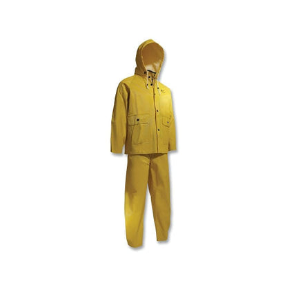 Dunlop® Protective Footwear Webtex 3-Pc Rain Suit with Hooded Jacket/Bib Overalls, 0.65 mm Thick, Heavy-Duty Ribbed PVC, Yellow, X-Large (868-7601700XL)