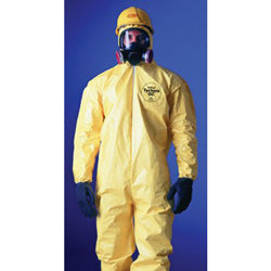 Dupont Tychem® 2000 Coverall, Serged Seams, Attached Hood, Elastic Wrists and Ankles, Zipper Front, Storm Flap, Yellow, X-Large (251-QC127S-XL)