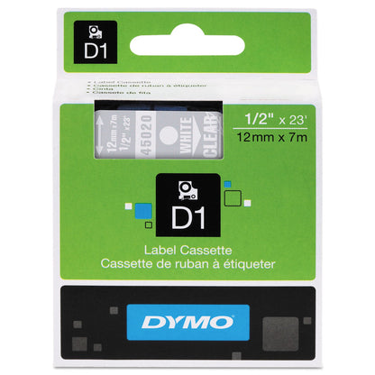 DYMO D1 High-Performance Polyester Removable Label Tape, 0.5" x 23 ft, White on Clear (DYM45020)
