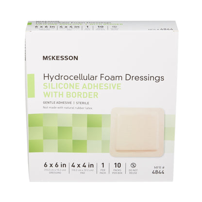 McKesson Foam Dressing 6 X 6 Inch With Border Film Backing Silicone Gel Adhesive Square Sterile (886433_CS)