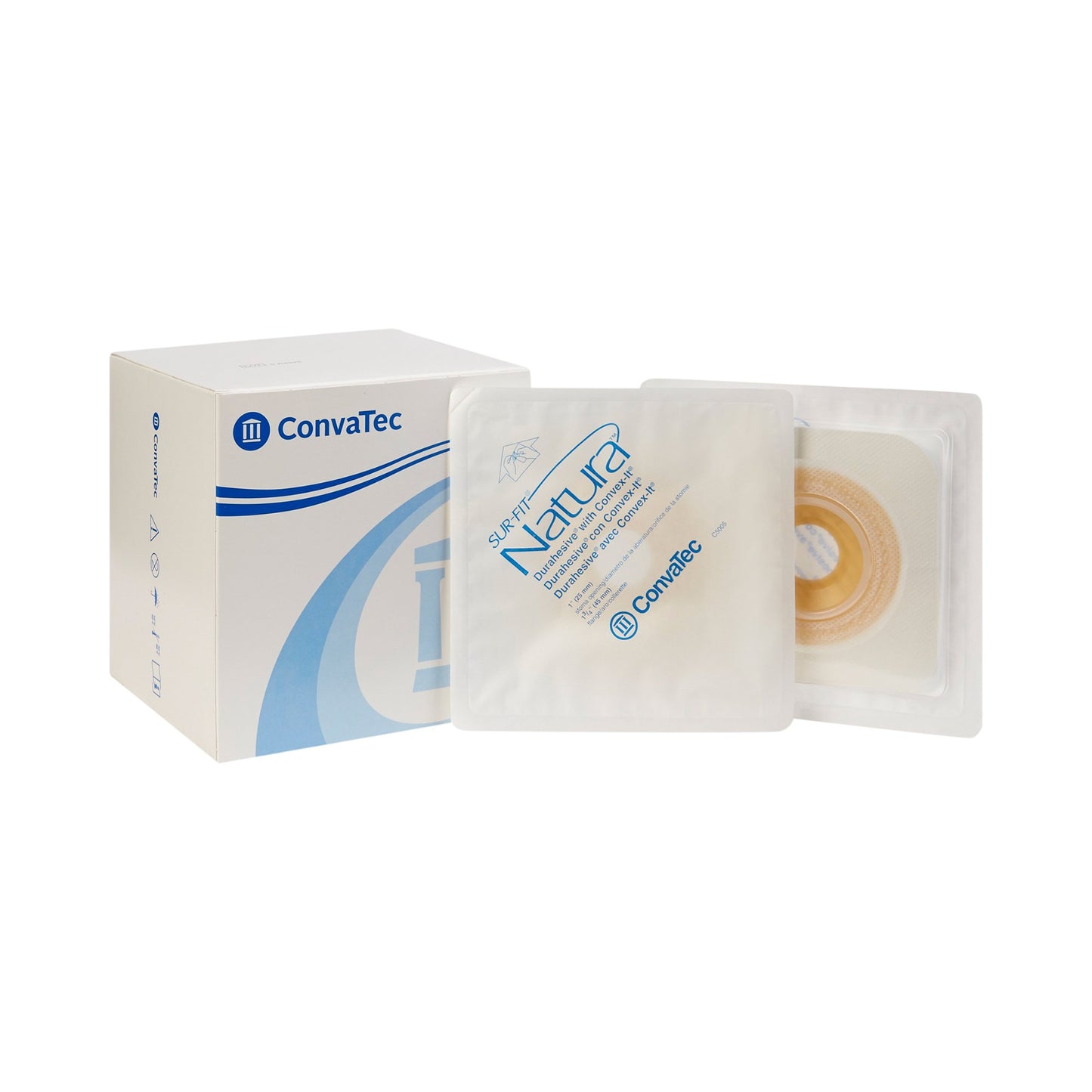 Sur-Fit Natura® Ostomy Barrier Precut, Extended Wear Durahesive® Adhesive 45 mm Flange System Hydrocolloid 1 Inch Opening 4-1/2 X 4-1/2 Inch (465473_BX)