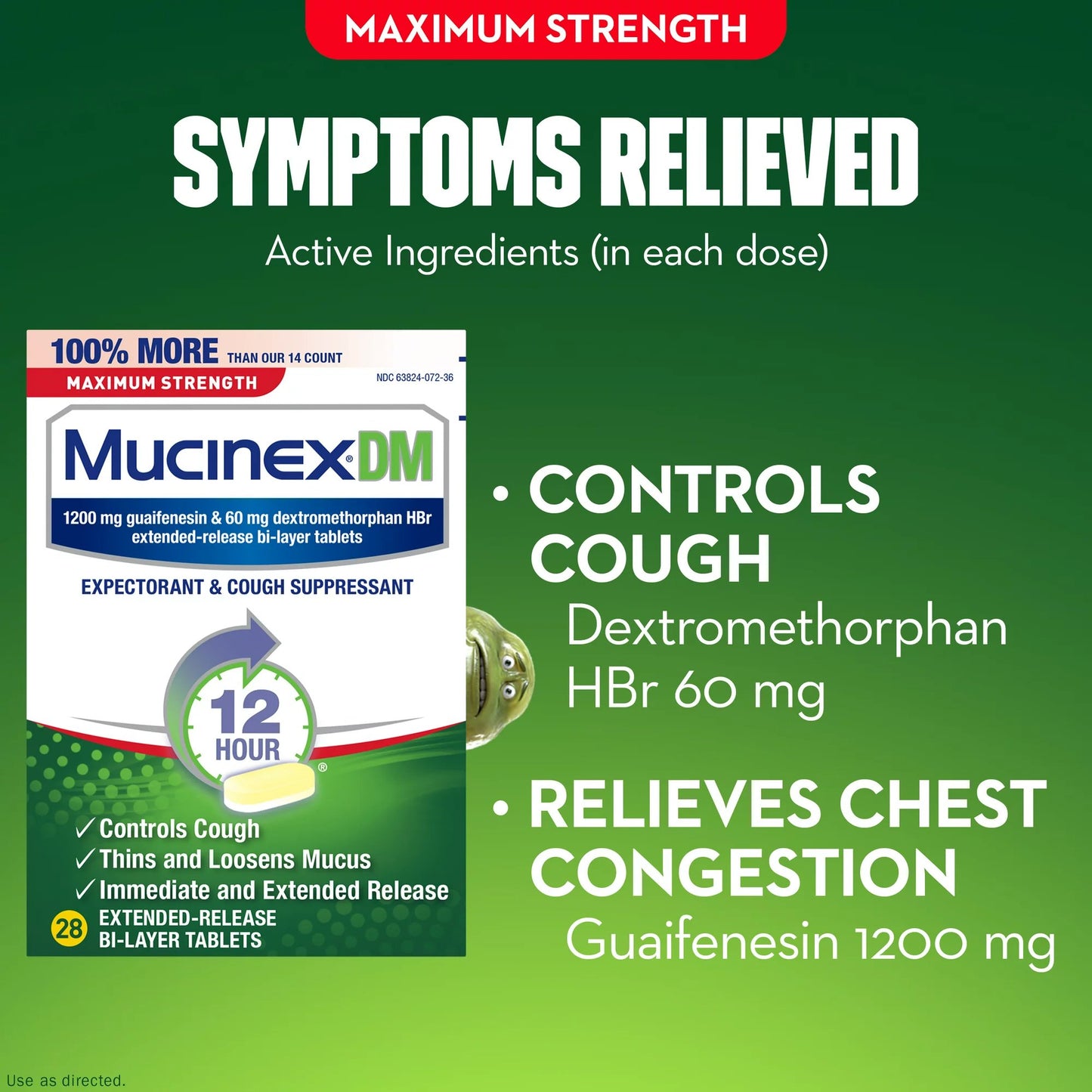 Mucinex® DM Cold and Cough Relief 1,200 mg - 60 mg Strength Tablet 28 per Box (1101457_BX)