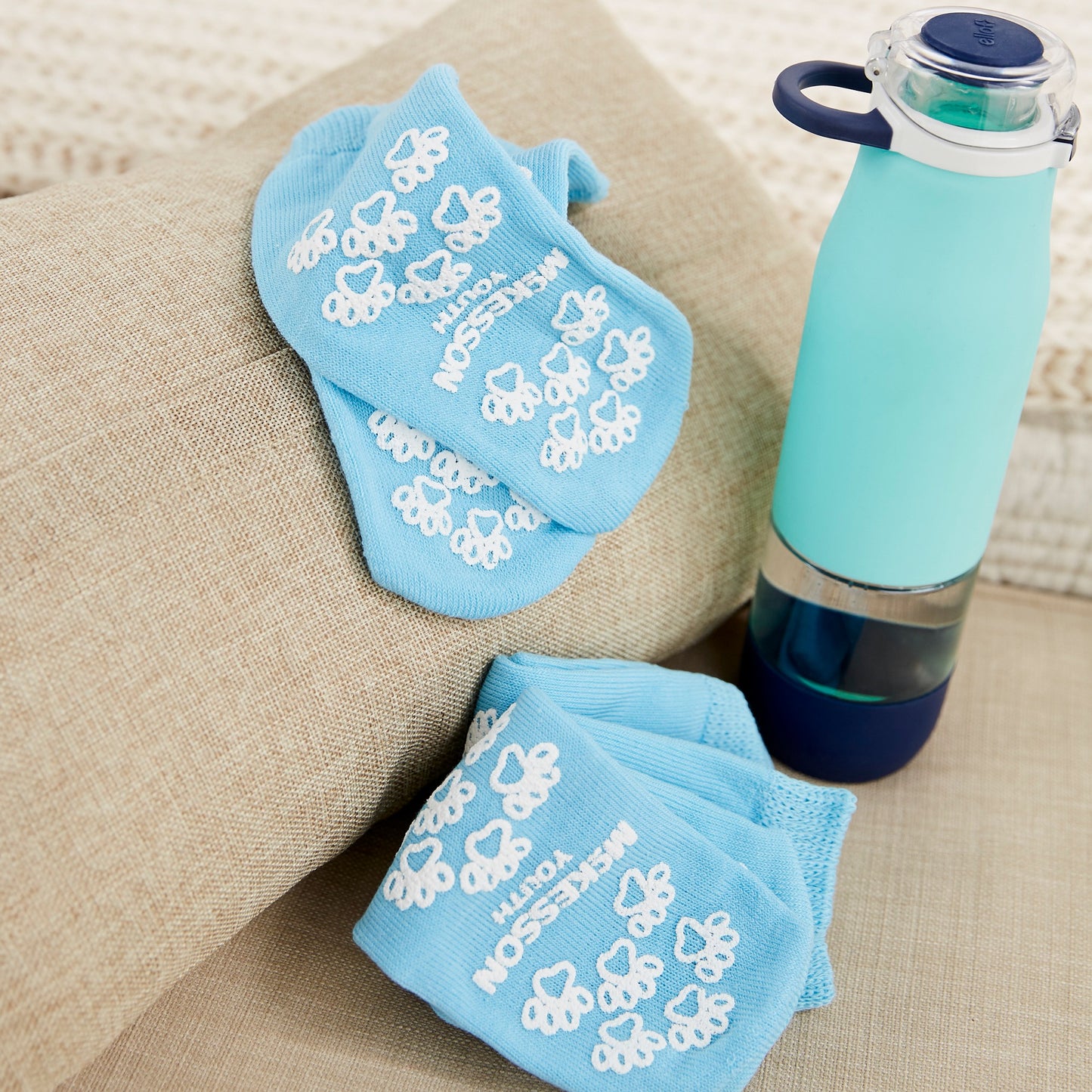 McKesson Terries™ Slipper Socks Unisex Child Single Tread Single Patient Use Light Blue (334873_CS)
