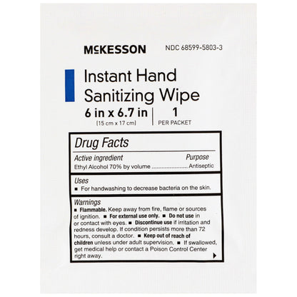 McKesson Hand Sanitizing Wipe 100 Count Ethyl Alcohol Wipe Individual Packet (1055597_CS)