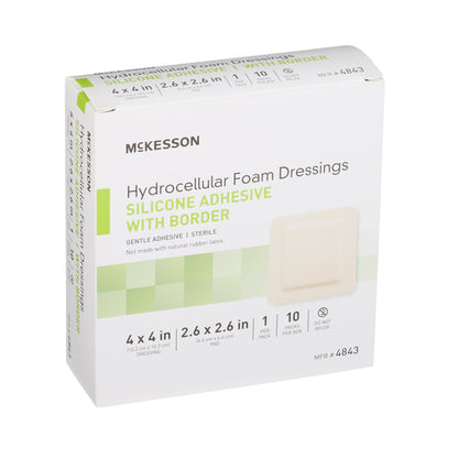 McKesson Foam Dressing 4 X 4 Inch With Border Film Backing Silicone Gel Adhesive Square Sterile (886432_CS)