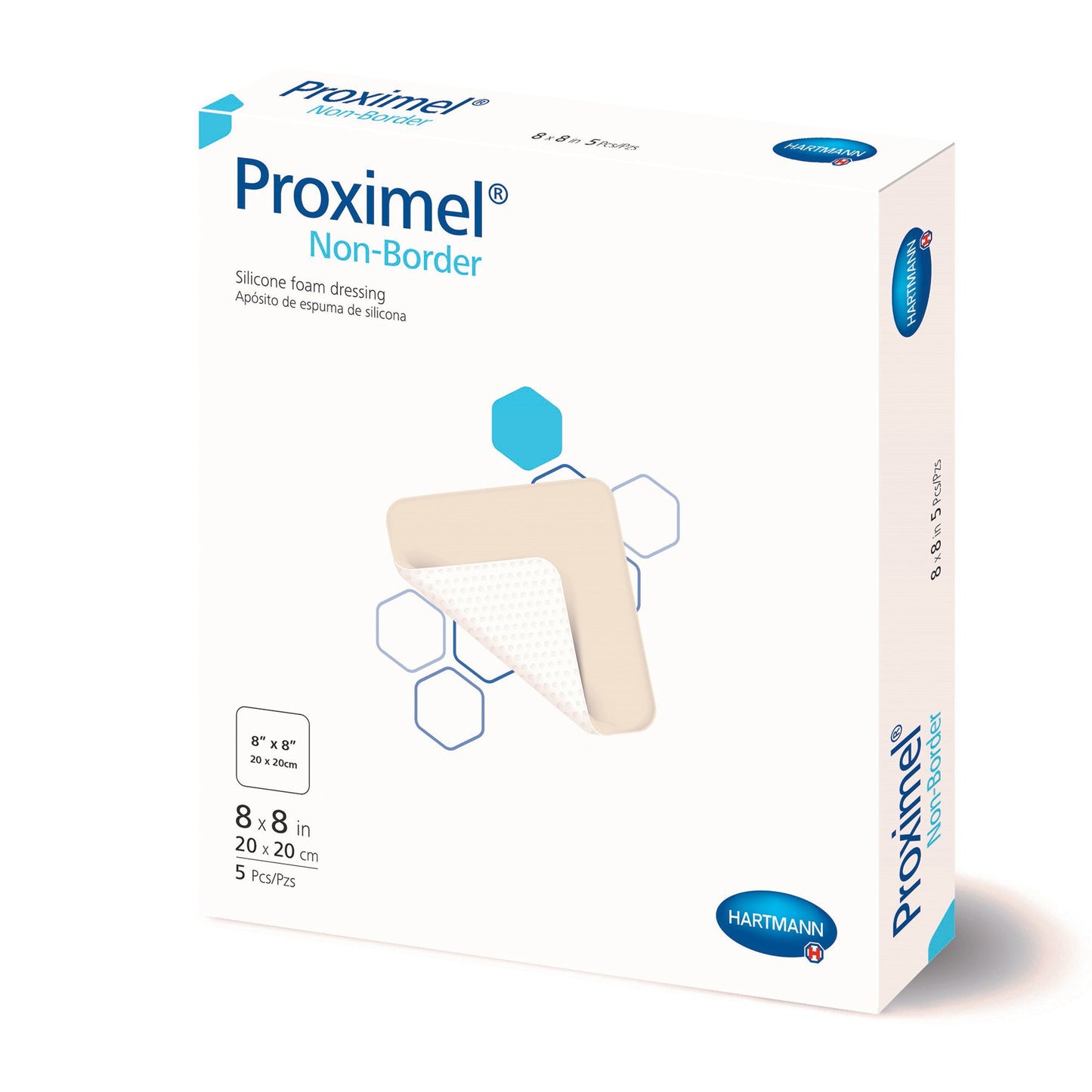 Proximel® Non-Border Foam Dressing 8 X 8 Inch Without Border Waterproof Backing Silicone Face Square Sterile (1242739_BX)