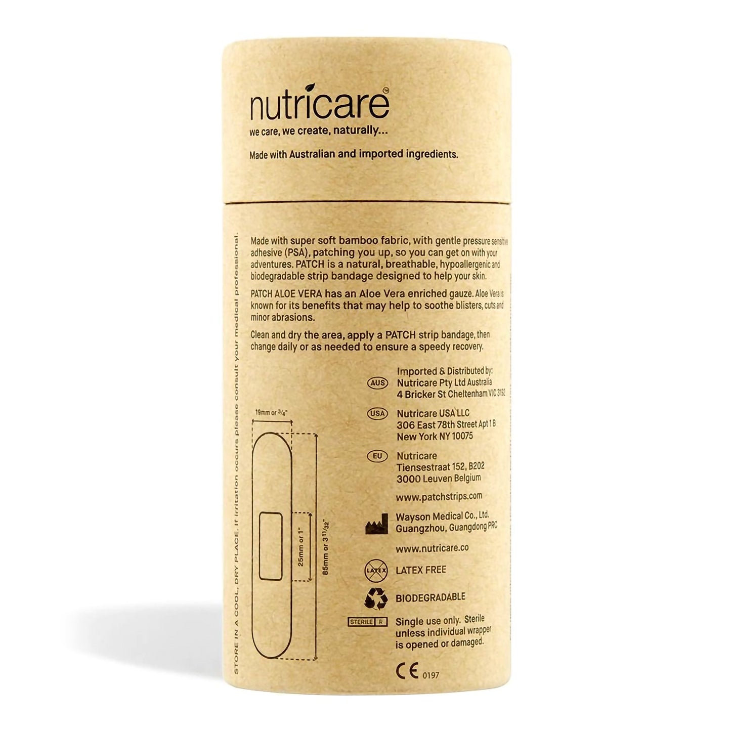 Patch™ Burns and Blisters Adhesive Strip 3/4 X 3 Inch Bamboo s/b Bamboo / Aloe Vera Rectangle Tan Sterile (1197640_CT)