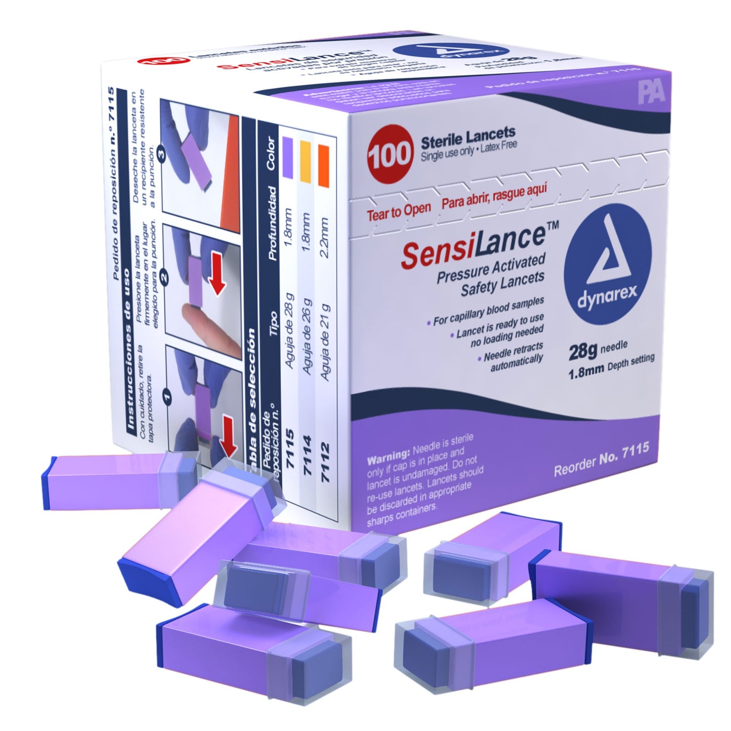 SensiLance™ Safety Lancet 28 Gauge Retractable Pressure Activated Finger (827019_BX)