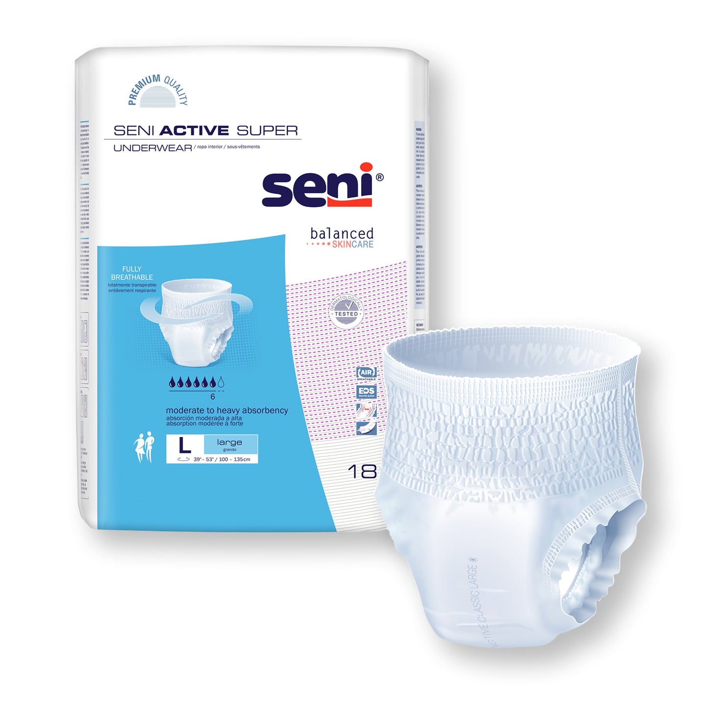 Seni® Active Super Unisex Adult Absorbent Underwear Pull On with Tear Away Seams Large Disposable Moderate Absorbency (1163848_PK)