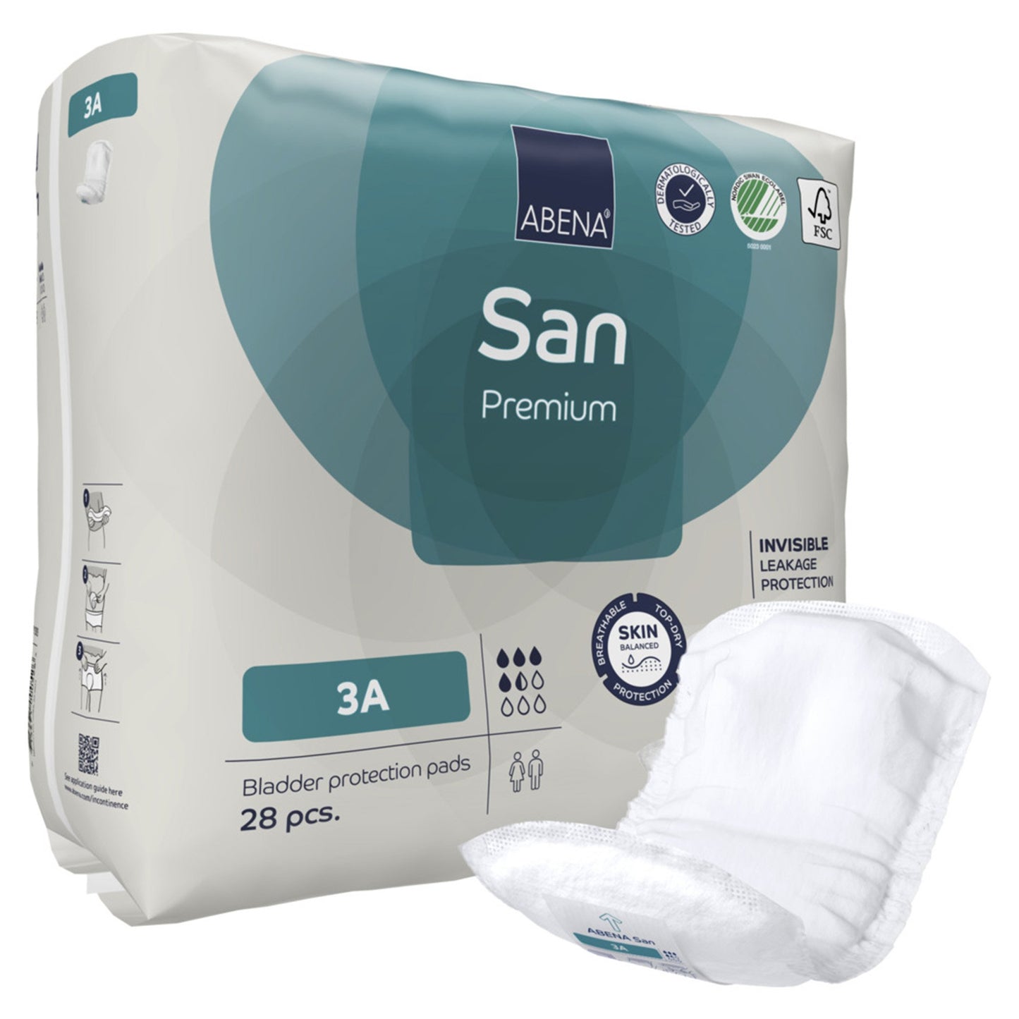 Abena® San Premium Bladder Control Pad 4.3 X 12.9 Inch Moderate Absorbency Fluff / Polymer Core Size 3A (1218215_PK)