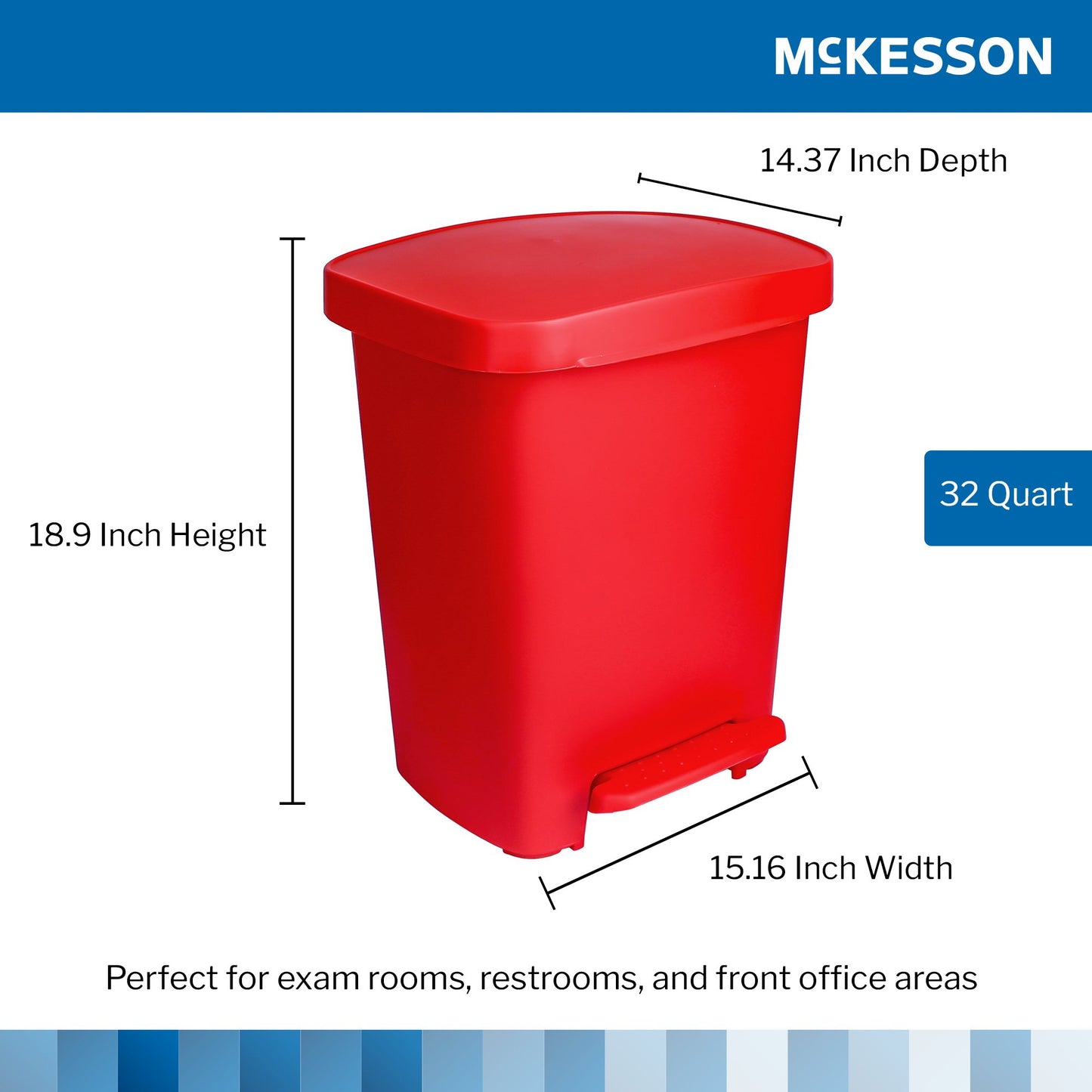 McKesson Trash Can 32 Quart / 8 gal. Red Plastic Rectangular (1223709_CS)