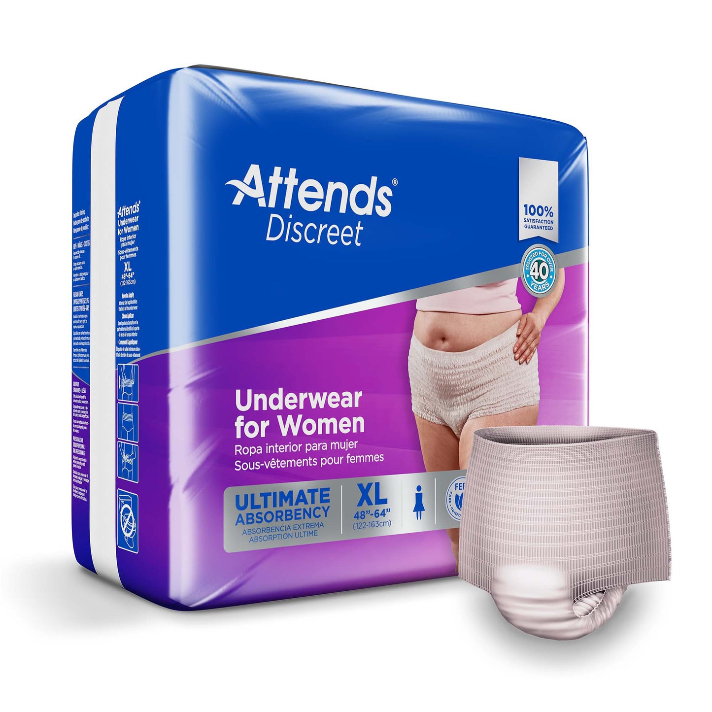 Attends® Discreet Female Adult Absorbent Underwear Pull On with Tear Away Seams X-Large Disposable Heavy Absorbency (1039112_CS)